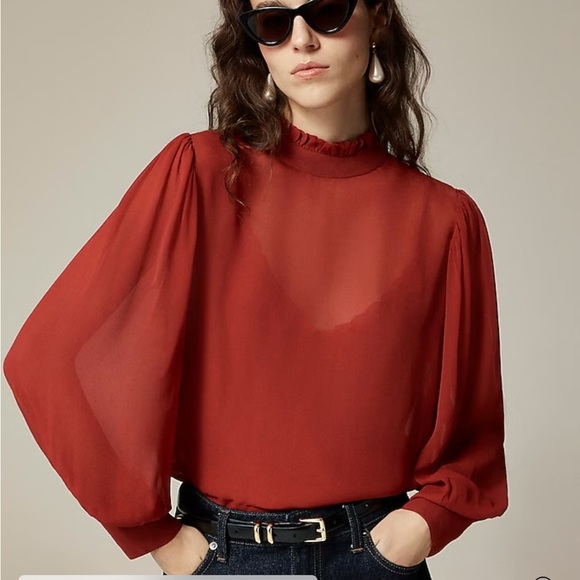 J crew Ruffleneck top in chiffon - Picture 1 of 5